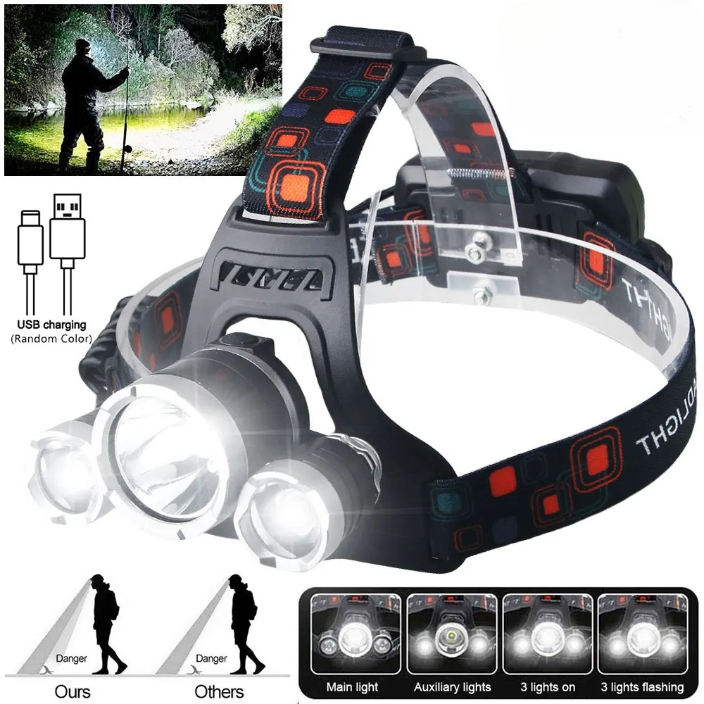 High Power LED Headlamp 18650  - Fish Finder Battery avaliação e preço