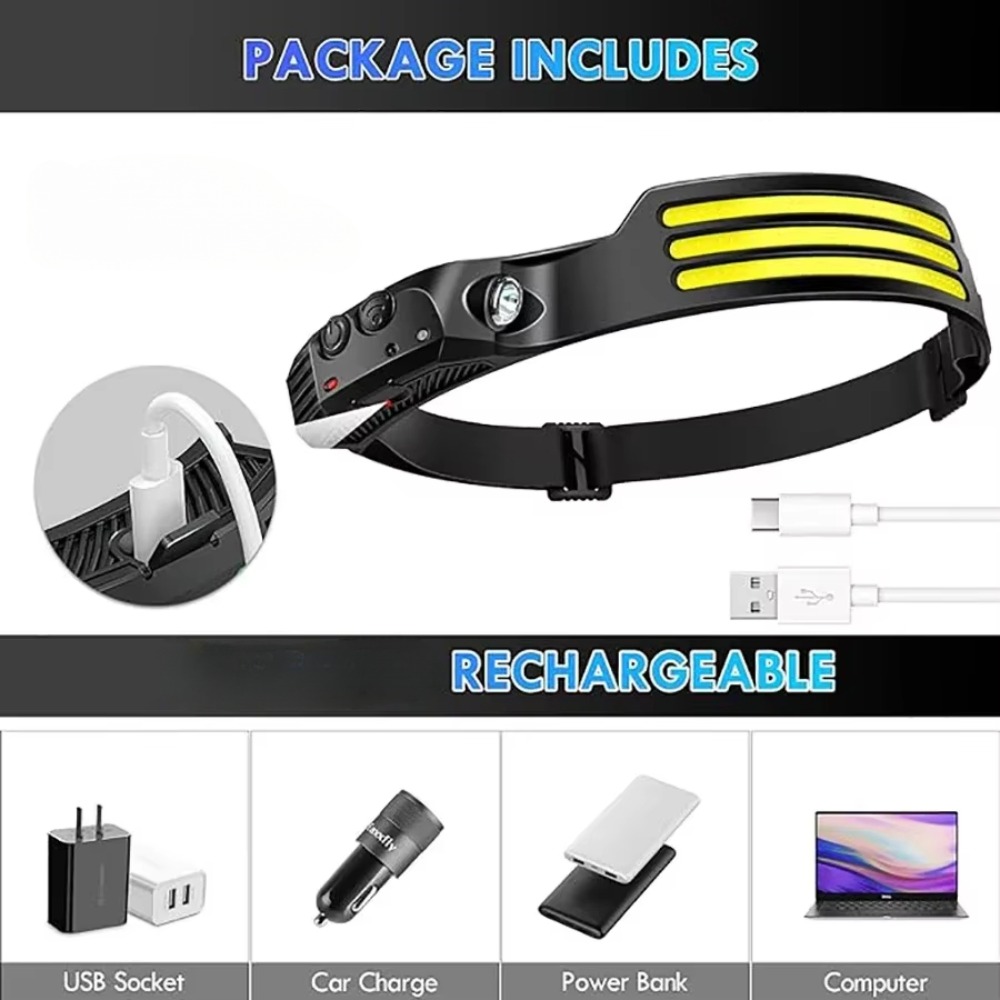 COB LED Induction Headlamp USB - Fish Finder Battery avaliação e preço